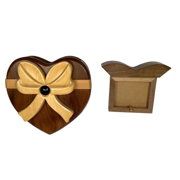 Handcrafted Wooden Heart Shaped Puzzle Ring Box Flower Jewelry & Keepsakes - Picture 2 of 10